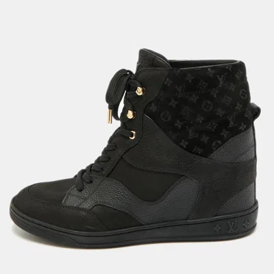 Pre-owned Louis Vuitton Cliff Size 40 Black Monogram Suede And Nubuck Leather Wedge Sneakers