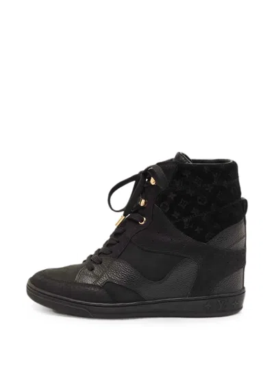 Pre-owned Louis Vuitton Cliff Wedge Sneakers In Black