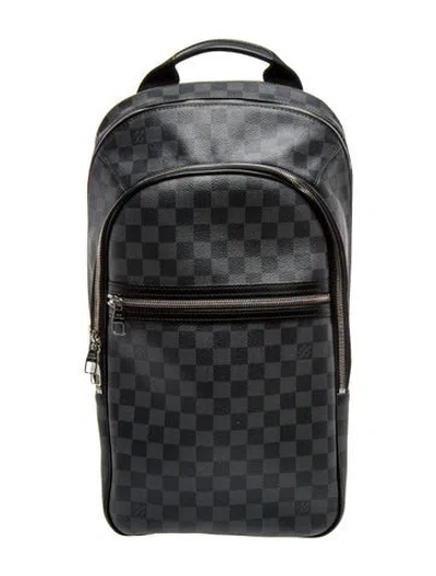 Pre-owned Louis Vuitton Coated Canvas Damier Graphite Michael Backpack In Black