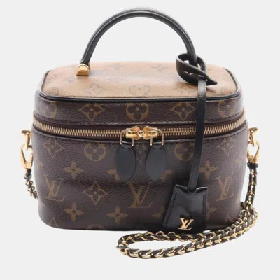 Pre-owned Louis Vuitton Coated Canvas Leather Monogram Reverse Brown Black Vanity Nv Pm Handbag