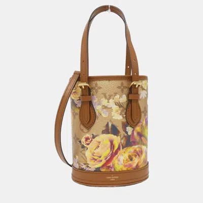 Pre-owned Louis Vuitton Coated Canvas Lv Garden Nano Bucket Shoulder Bag In Gold