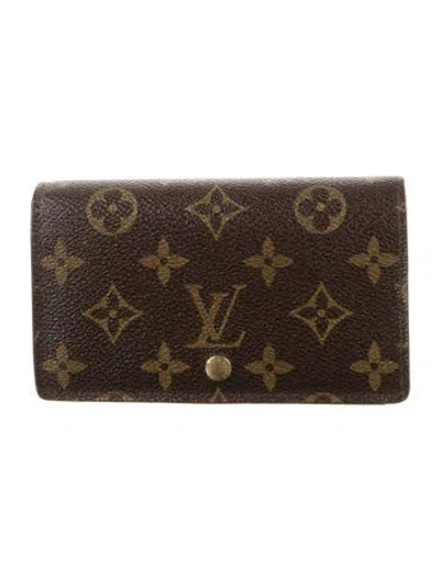 Pre-owned Louis Vuitton Coated Canvas Trésor Wallet In Brown