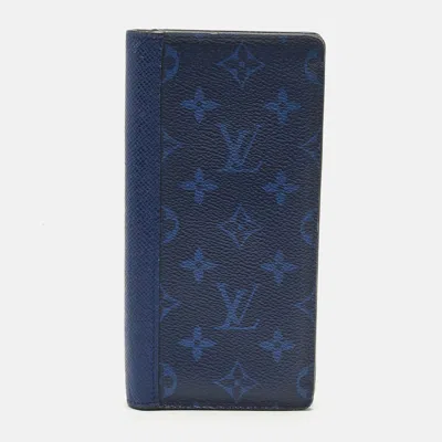 Pre-owned Louis Vuitton Cobalt Monogram Canvas Brazza Wallet In Blue