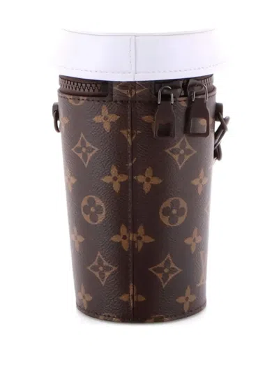 Pre-owned Louis Vuitton Coffee Cup Convertible Pouch Everyday Signature Vintage Monogram Canvas Crossbody Bag In Brown