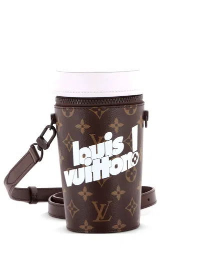 Pre-owned Louis Vuitton Coffee Cup Convertible Pouch Everyday Signature Vintage Monogram Canvas Crossbody Bag In Brown