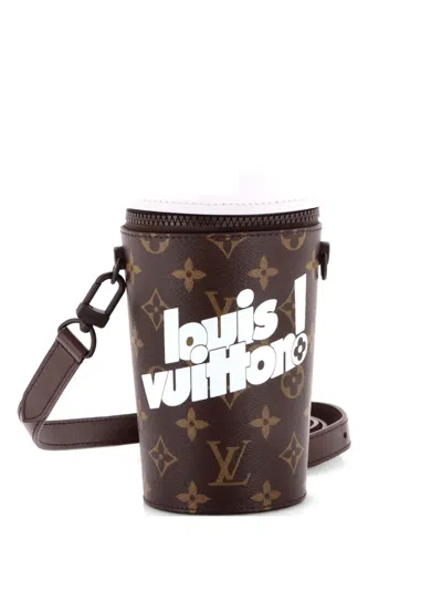 Pre-owned Louis Vuitton Coffee Cup Convertible Pouch Everyday Signature Vintage Monogram Canvas Crossbody Bag In Brown