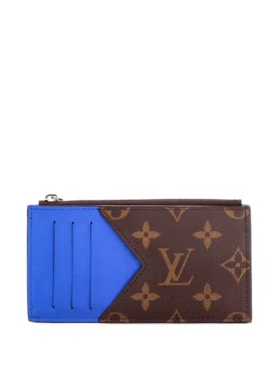 Pre-owned Louis Vuitton Coin Macassar Monogram Canvas Card Holder In Blue