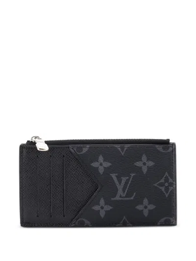 Pre-owned Louis Vuitton Coin Monogram Taigarama Card Holder In Black