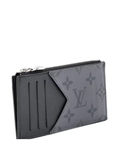 Pre-owned Louis Vuitton Coin Reverse Monogram Eclipse Canvas Card Holder In Black