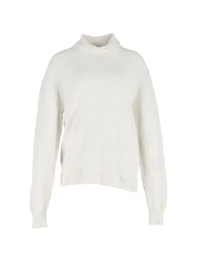 Pre-owned Louis Vuitton Collared Grid-pattern Sweater In Neutral