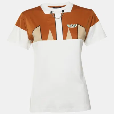 Pre-owned Louis Vuitton Color Block Chain Detail Jersey Crewneck T-shirt Xs In White
