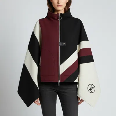 Pre-owned Louis Vuitton Color Block Logo Print Wool Blend Zipped Cape M In Multicolor