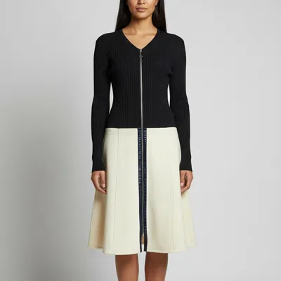 Pre-owned Louis Vuitton Color Block Wool & Rib Knit Zip-up Long Sleeve Midi Dress L In Black