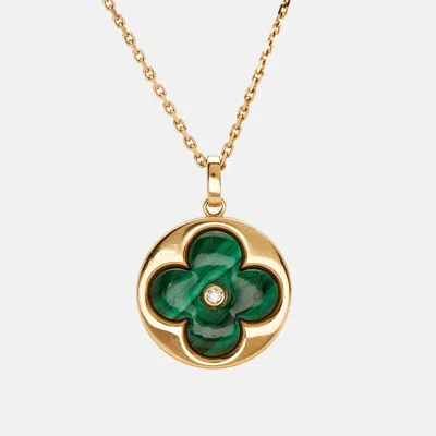Pre-owned Louis Vuitton Color Blossom Bb Malachite Diamond 18k Rose Gold Xl Medallion Necklace