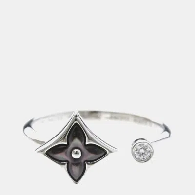 Pre-owned Louis Vuitton Color Blossom Mini Star 18k White Gold Grey Mother Of Pearl Diamond Women's Ring