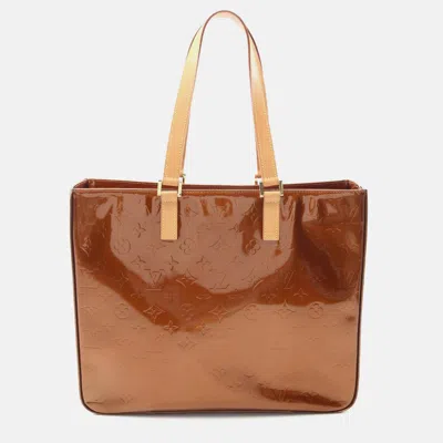 Pre-owned Louis Vuitton Columbus Shoulder Tote Bag Vernis Leather Bronze In Brown