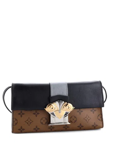 Pre-owned Louis Vuitton Column Reverse Monogram Canvas With Calfskin Clutch Bag In Black