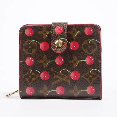 Pre-owned Louis Vuitton Compact Bi-fold Wallet Monogram Cherry Coated Canvas In Gold