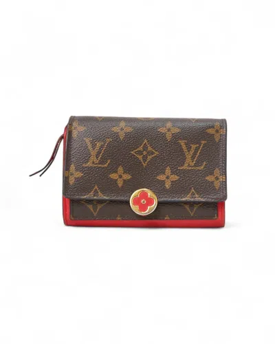 Pre-owned Louis Vuitton Compact Wallet Flore Monogram Red