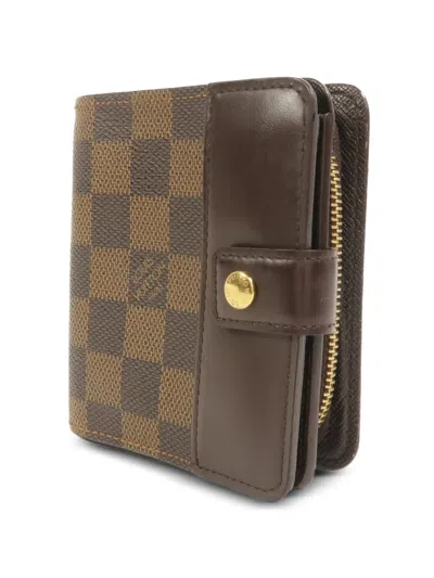 Pre-owned Louis Vuitton Compact Zip Damier Ebène Wallet In Brown