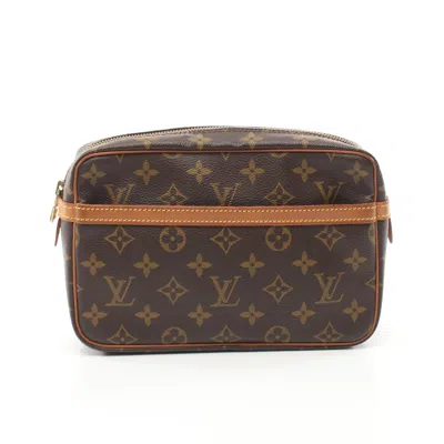 Pre-owned Louis Vuitton Compiègne 23 Monogram Clutch Bag Second Bag Pvc Leather Brown