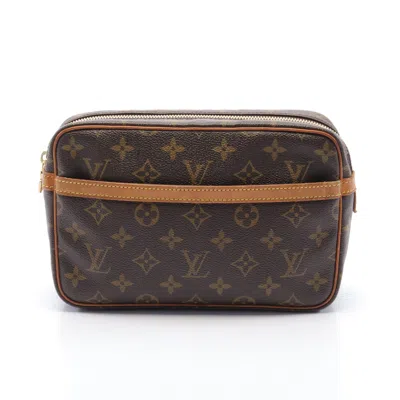 Pre-owned Louis Vuitton Compiègne 23 Monogram Clutch Bag Second Bag Pvc Leather Brown