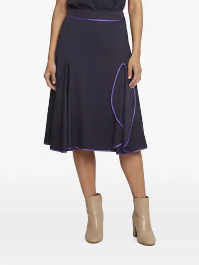 Pre-owned Louis Vuitton Contrasting-trim Flared Midi Skirt In Blue