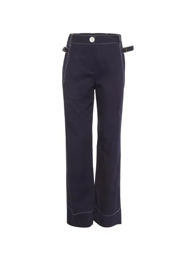 Pre-owned Louis Vuitton Contrast-stitch Cotton Trousers In Blue