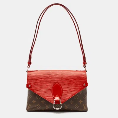 Pre-owned Louis Vuitton Coquelicot Epi Leather And Monogram Canvas Saint Michel Bag In Red