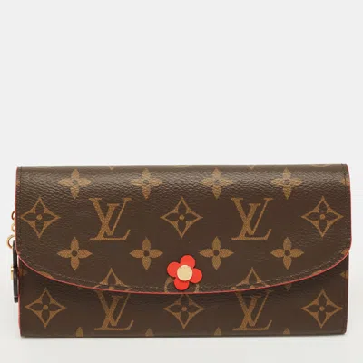 Pre-owned Louis Vuitton Coquelicot Monogram Canvas Emilie Bloom Wallet In Brown