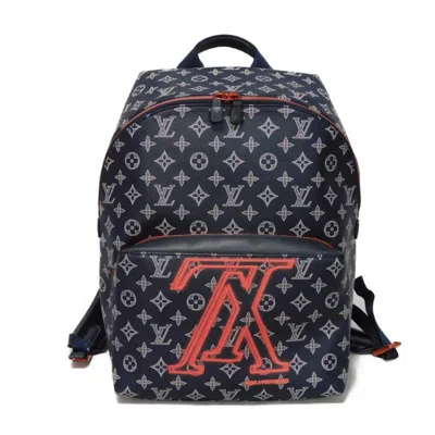 Pre-owned Louis Vuitton Coral Pink Navy White Monogram Leather Backpack ()