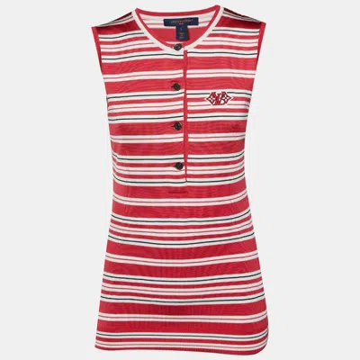 Pre-owned Louis Vuitton Coral Red Striped Knit Sleeveless Top S