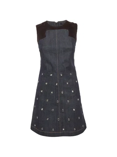 Pre-owned Louis Vuitton Corduroy-trim Denim Dress In Blue