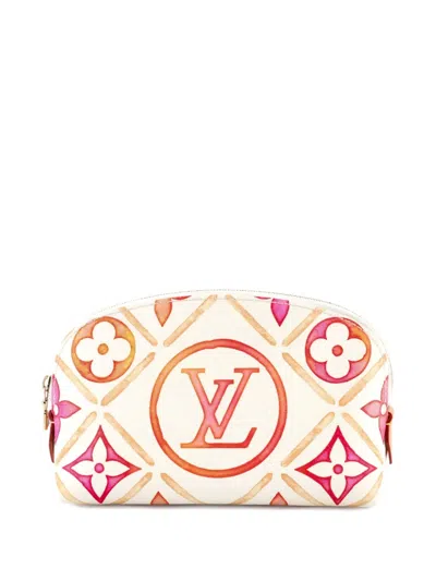 Pre-owned Louis Vuitton Cosmetic Bicolor Monogram Empreinte Giant Pouch In White