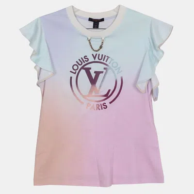 Pre-owned Louis Vuitton Cotton Gradient Lv Circle Flounce Sleeve T-shirt Size L In Multicolor