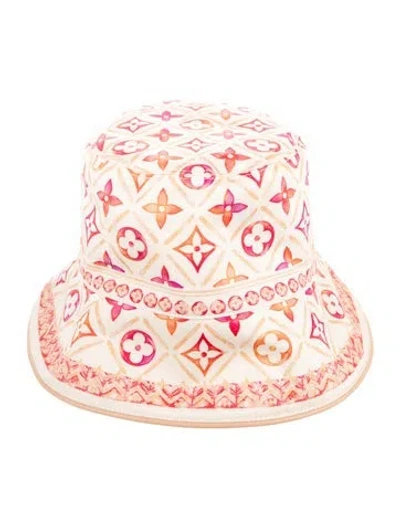 Pre-owned Louis Vuitton Cotton Monogram Flower Tile Reversible Bucket Hat In Pink
