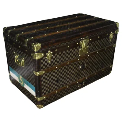 Pre-owned Louis Vuitton Courrier Trunk In Damier Canvas 90 Cm, Vuitton Steamer Trunk In Brown