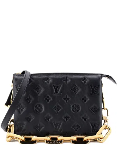 Pre-owned Louis Vuitton Coussin Bag Monogram Embossed Lambskin Bb Crossbody Bag In Black