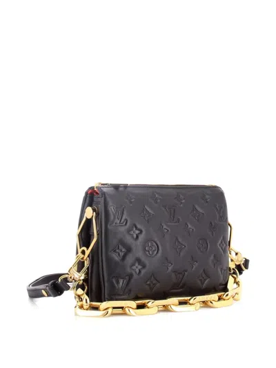Pre-owned Louis Vuitton Coussin Bag Monogram Embossed Lambskin Bb Crossbody Bag In Black