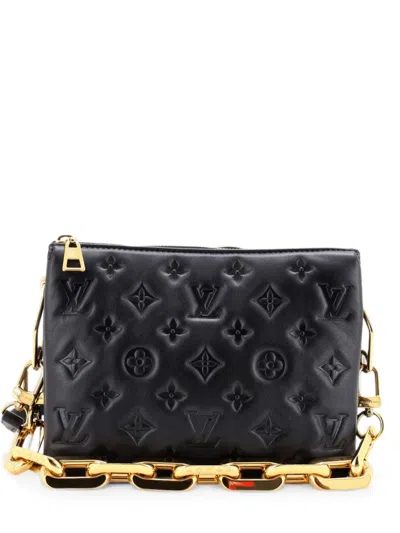 Pre-owned Louis Vuitton Coussin Bag Monogram Embossed Lambskin Bb Crossbody Bag In Black