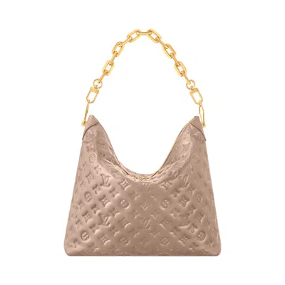 Pre-owned Louis Vuitton Coussin Hobo Mm 'galet Puffy Monogram Calf Leather' | Tan | Women's Size Onesize In Brown