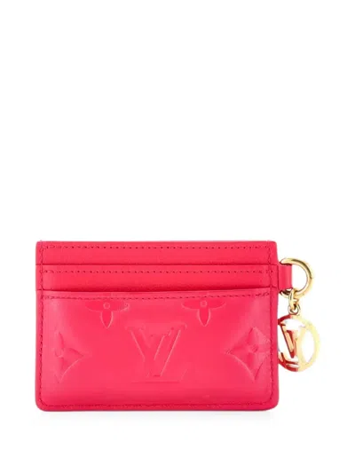 Pre-owned Louis Vuitton Coussin Monogram Embossed Lambskin Card Holder In Pink