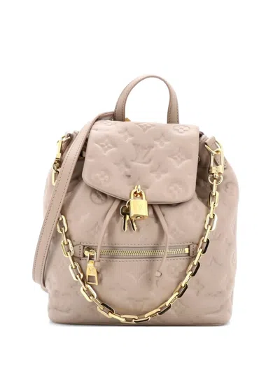 Pre-owned Louis Vuitton Coussin Monogram Embossed Lambskin Pm Backpack In Neutral