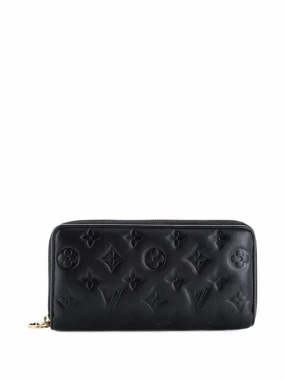 Pre-owned Louis Vuitton Coussin Zippy Wallet Monogram Embossed Lambskin Small Wallets In Black