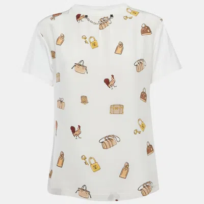 Pre-owned Louis Vuitton Cream All-over Print Silk And Cotton T-shirt S
