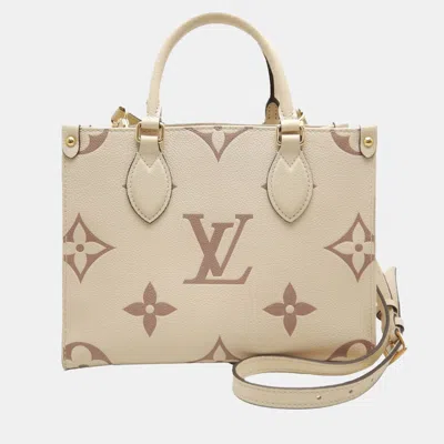Pre-owned Louis Vuitton Cream Bicolor Monogram Empreinte Leather Onthego Pm Tote Bag In White