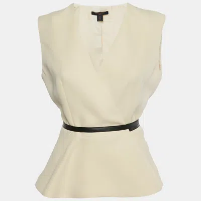 Pre-owned Louis Vuitton Cream Crepe Belted Sleeveless Top M In White
