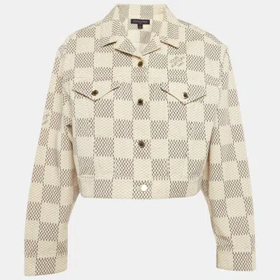 Pre-owned Louis Vuitton Cream Damier Azur Plaid Print Denim Jacket M
