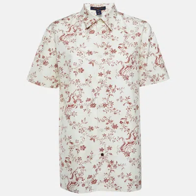Pre-owned Louis Vuitton Cream Floral Print Cotton Blend Short Sleeve Shirt M In White