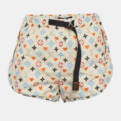 Pre-owned Louis Vuitton Cream Game On Monogram Print Nylon Shorts S In White